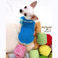 Turquoise Knitted Dog Sweater with Peter Pan Collar DK856 by Myknitt (1)