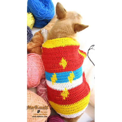 Colorful Diamond Unique Crocheted Dog Sweater DK869 by Myknitt