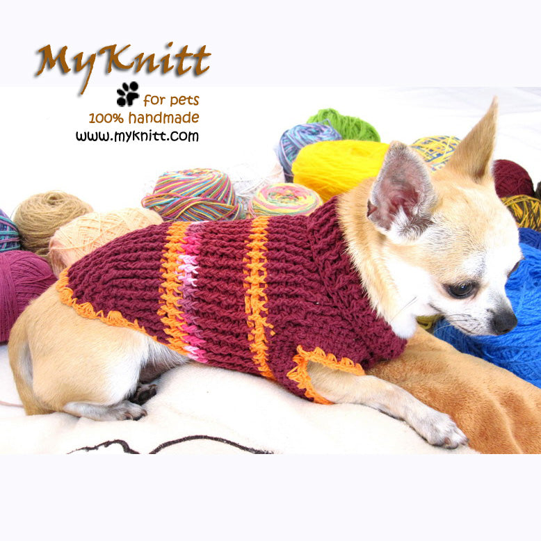 Burgundy Maroon Warm Knitted Chihuahua Sweater DK870 by Myknitt