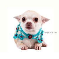 Turquoise Dog Shawl Unique Crocheted Pet Scarf with Pearls DN20 by Myknitt (1)