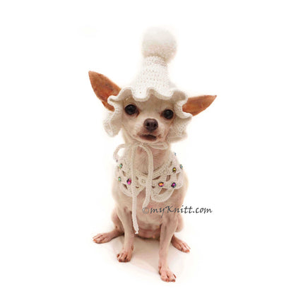 Cute Granny Dog Hat Crochet, White Dog Collar Crochet, Myknitt 