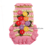 Pink Roses Crochet Dog Dress Crystal, Custom Chihuahua Clothes Pink Roses DF214 Myknitt 